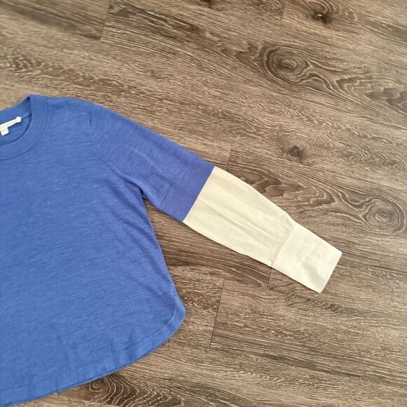 Veronica Beard Roscoe Mixed Media Sweater In Blue - Picture 4 of 9